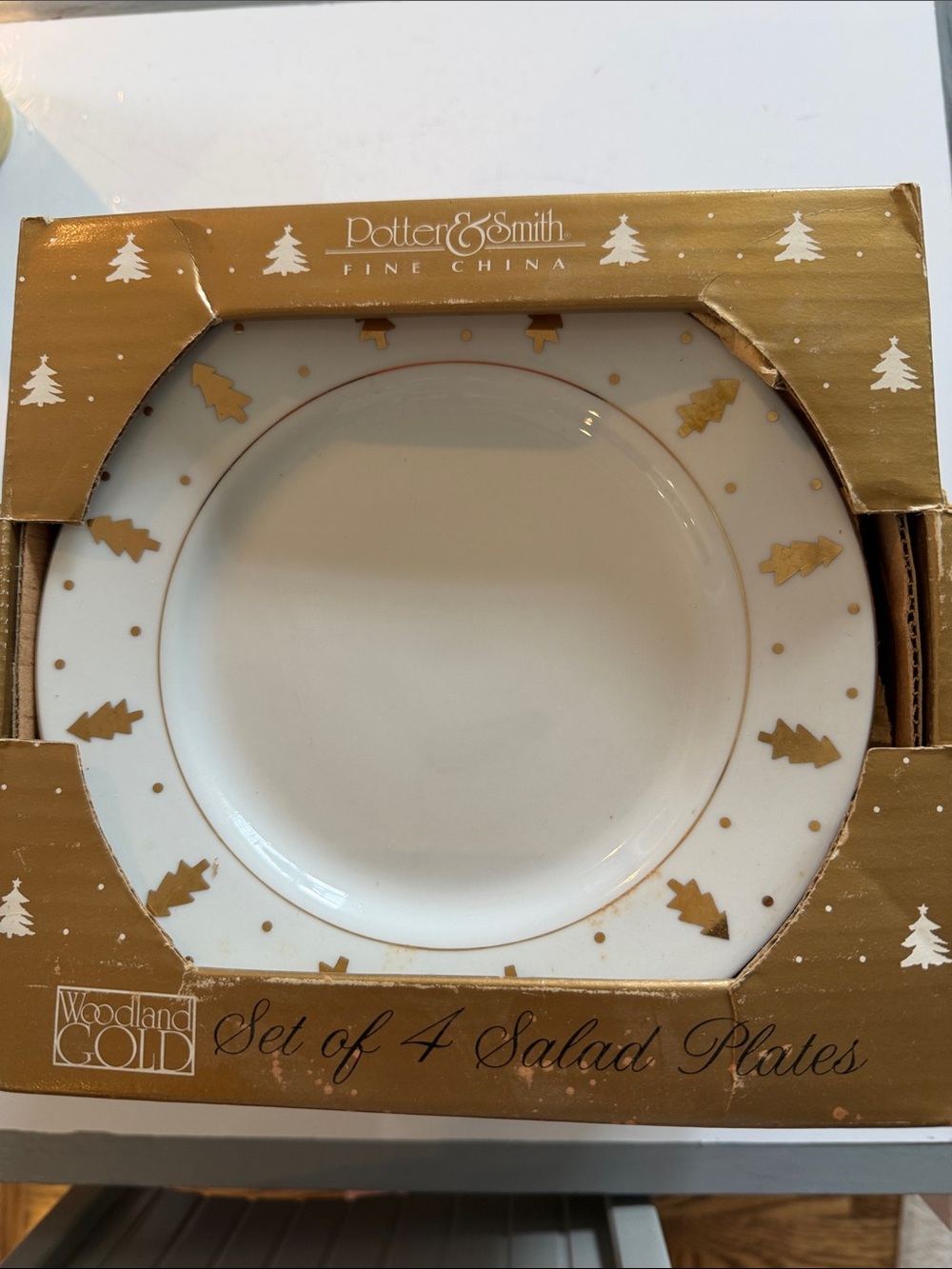 Woodland Gold White Salad Plate - Set of 4